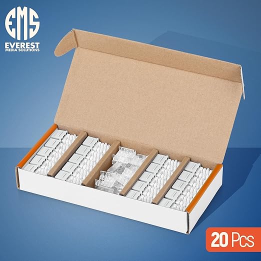 Everest 90° Angled RJ45 Cat6A Keystone Jacks 10-Pack in White - Image 2