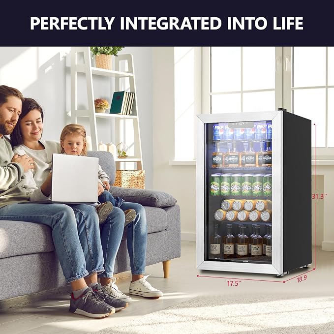 Beverage Refrigerator Cooler - 126 Can Mini Fridge with Glass Door for Soda Beer or Wine, Beverage Cooler for Home, Office, Bar with Adjustable Removable Shelves, Silver - Image 6