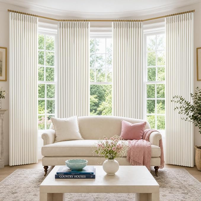 Pinch Pleated Linen Curtains 98 Inches Long 4 Panels Set Ivory Cream Memory - Image 8