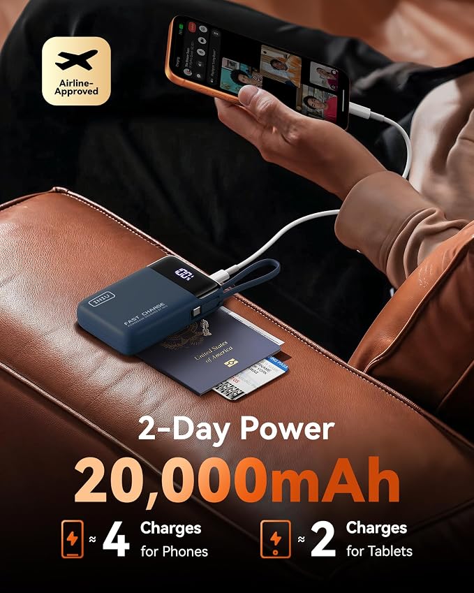 INIU 20000mAh Power Bank, Small Portable Charger, 45W PD Fast Charging Battery Pack with Build in USB-C Cable, Travel Phone Charger for iPhone 17 16 15 14 Air Samsung S25 S24 Google iPad Xiaomi, Blue - Image 6