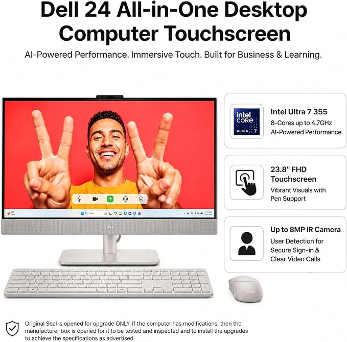 Dell 23.8" All-in-One Desktop Computer, FHD Touchscreen, Intel Core Ultra 7 Series 3 Processor, Copilot+ PC, 32GB DDR5 RAM, 2TB PCIe SSD, Wi-Fi 6E, Bluetooth 5.3, Windows 11 PRO, Wireless KB & Mouse - Image 2