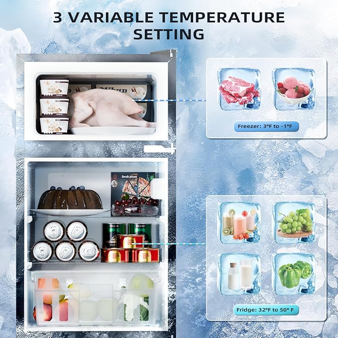 Antarctic Star 3.2 Cu.Ft,Mini Refrigerator with Freezer,Double Door Mini Fridge,Compact Refrigerator,Adjustable Thermostat,Mini Refrigerator for Bedroom/Office/Dorm/Kitchen(Silver) - Image 7
