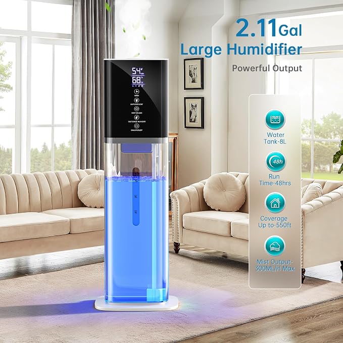 Humidifiers Large Room Bedroom with 7 Colors Light,Honovos 8L 2.1Gal Quiet Ultrasonic Cool Mist Topfill Humidifier with 360° Nozzle 3 Speed Humidistat Essential Oil Tray for Baby Home Plant Yoga Sleep - Image 3