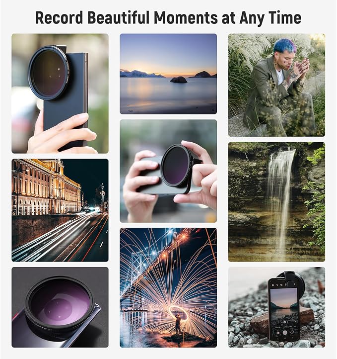 NEEWER 67mm Clip On Variable ND2-ND32 Phone Lens Filter Kit, Phone Clip - Image 8