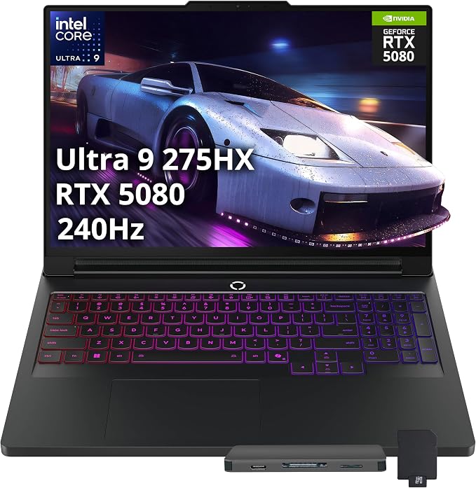 Lenovo Legion Pro 7i 16" WQXGA 240Hz Gaming Laptop, Intel Core Ultra 9 275HX, GeForce RTX 5080 16GB GDDR7, 16GB RAM, 2TB Storage (1TB SSD+1TB Docking Station Set), RGB Backlit Keyboard, Win 11, Black by LENOVO