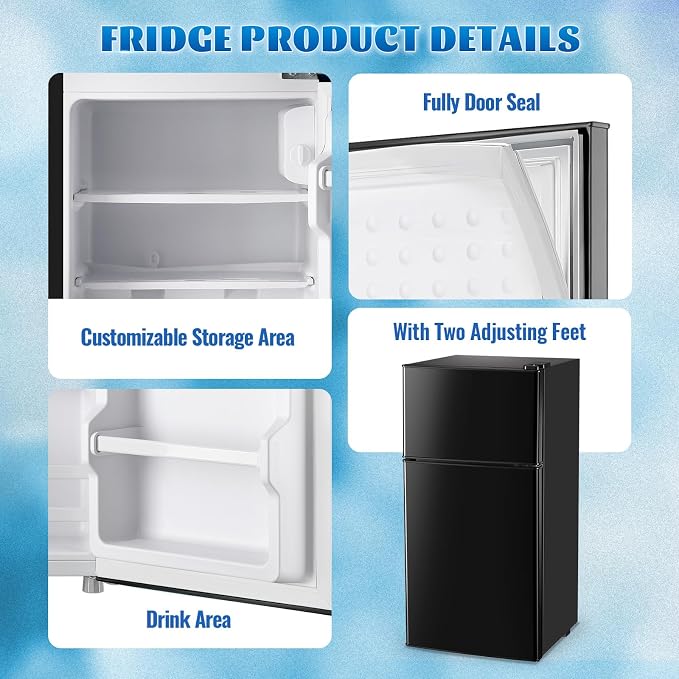 Mini Fridge with Separate Freezer Compartment Double Door Small Refrigerator with 7 Adjustable Temp Control Ideal for One Person Use & Dorm Apartment Office Black - Image 8