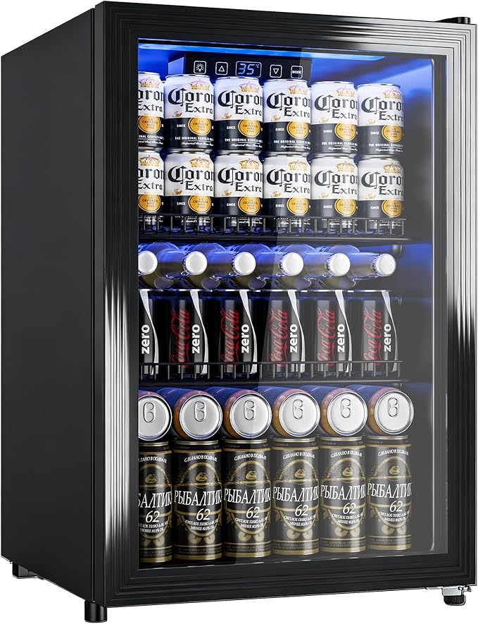 Beverage Refrigerator, 2.47 Cu.Ft Mini Fridge Beverage Cooler | Glass Door, 35–65°F Digital Temperature Display, Adjustable Shelves, Beverage Fridge for Soda, Beer & Wine by Manastin