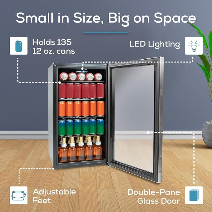 Igloo 3.5 Cu. Ft. Mini Fridge - Stainless Steel Single Door Compact Beverage Refrigerator with Shelves for Homes, Dorms & Offices- Keep Snacks and Drinks Cool with Temperature Control Mini Fridge - Image 3