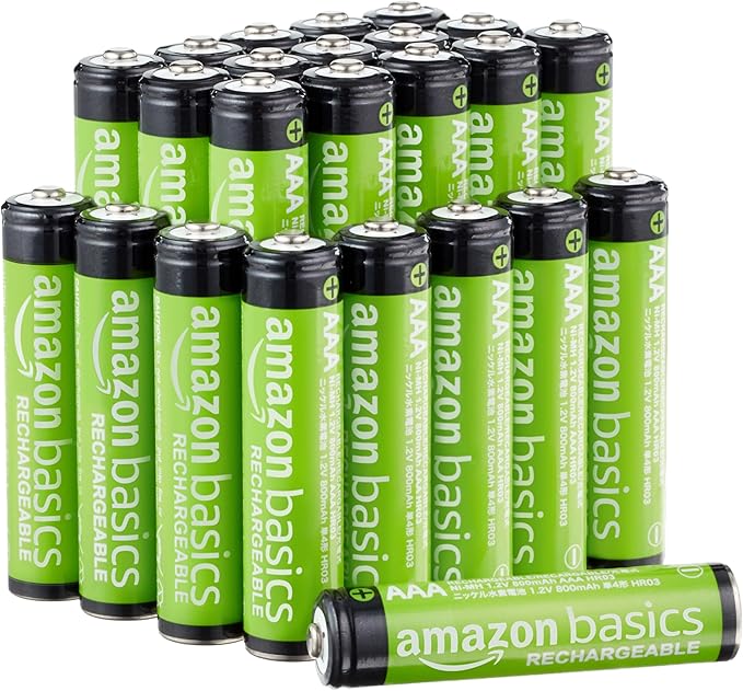 Amazon Basics 24-Pack Rechargeable AAA NiMH Batteries, 800 mAh, Low by AmazonBasics