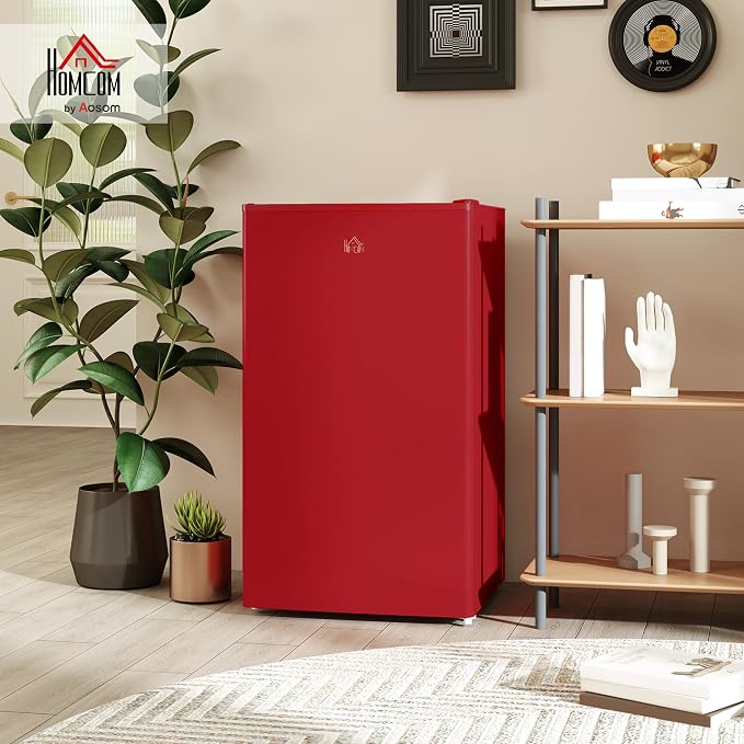 HOMCOM 3.2 Cu.Ft Mini Fridge with Freezer Single Reversible Door Red | Compact Refrigerator, Adjustable Thermostat, Shelf, for Bedroom Dorm Home Office, Energy Efficient - Image 2