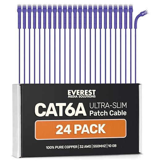 Everest Ultra Slim Cat6a Ethernet Patch Cables 6ft Purple by EverestMediaSolutions