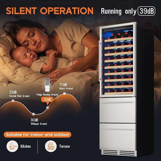 Albott 24 Inch Wine and Beverage Refrigerator, 2 In 1 Dual Zone | 49 Bottle Wine Cooler, 37–72℉, Soft LED Light, Holds 108 Bottles & 150 Cans, Built-in or Freestanding Design for Home and Bar - Image 4
