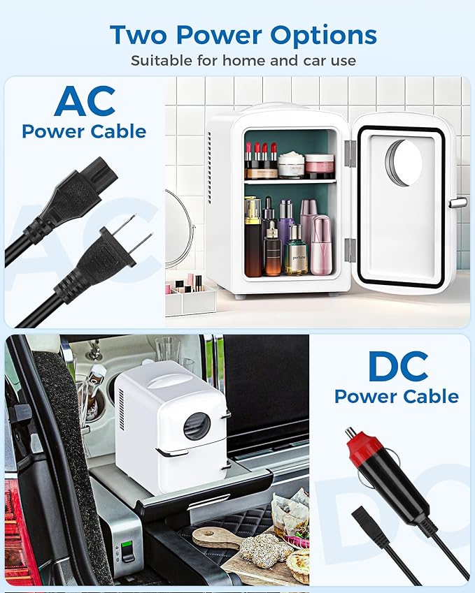Electactic Mini Fridge for Skincare, 4L/6 Cans Portable Compact Cosmetic Fridge, Desktop Fridge with AC/DC Adapters, Observation Window, Small Cooler and Warmer for Beverage, Makeup, Bedroom, White - Image 6