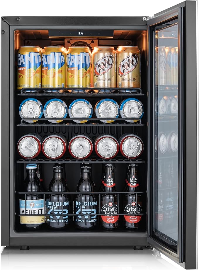 Ca'Lefort 85 Cans Mini Fridge, Beverage Refrigerator Cooler for Drink, Beer | 2.18 Cu.ft, Low-noise, Reversible Glass Door, 3-Color LED Lighting, Adjustable Shelves, 34℉ to 54℉ - Image 9