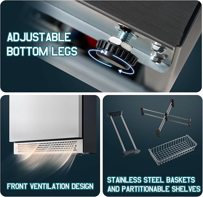Albott 24 Inch Under Counter Drawer Fridge, Dual-Zone Beverage Refrigerator | Stainless Steel Design, LED Touch Control, Adjustable Storage, Frost-Free, Low Noise, 34℉-68℉, -0.4℉ to 32℉ - Image 4