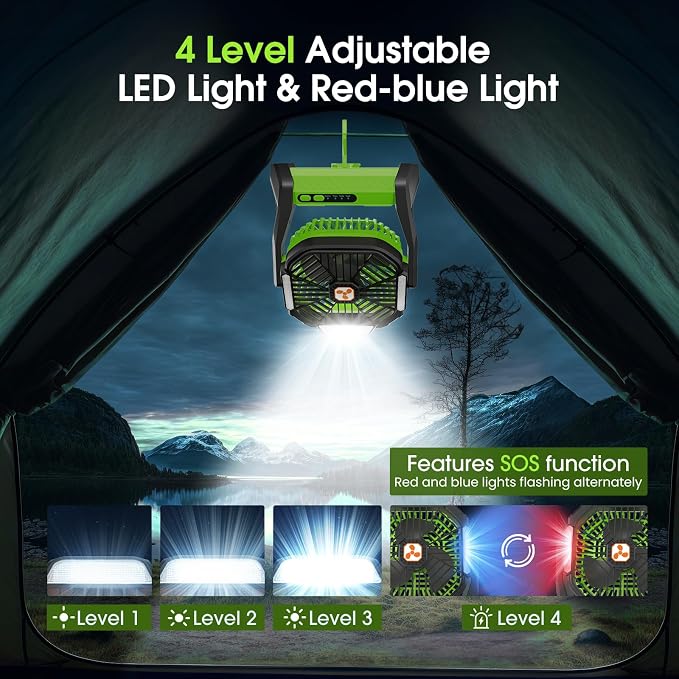 Portable Rechargeable Fan, 20000mAh Cordless Battery Powered Camping Tent Fans with SOS & LED Lantern, Small USB C Operated Outdoor Ventilador for Travel Camp Fishing Bedroom Power Outage Emergency - Image 5