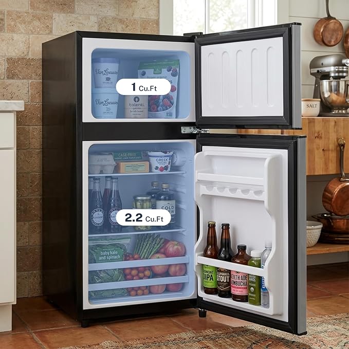 3.2 Cu.Ft Mini Fridge with Freezer, 2 Door Small Refrigerator with Adjustable Thermostat Energy-efficient Low Noise, Compact Fridge for Bedroom, Office, Dorm, Pewter - Image 3