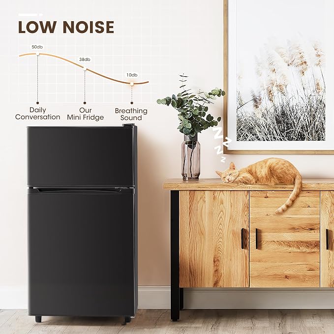 3.55 Cu.Ft Mini Fridge Freezer for Dorm/Office, 2-Door, Quiet | 3.55 cu ft mini fridge with separate freezer, quiet 38dB for sleep, 7-level thermostat, adj shelves, for dorm/office/kitchen. - Image 5