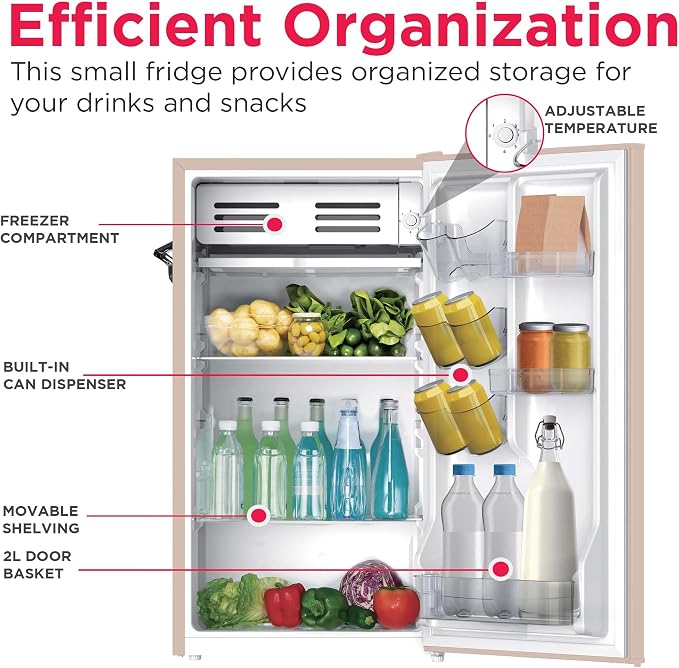 Frigidaire Retro Compact Fridge with Chiller, 3.2 cu ft Countertop Fridge with Built-In Bottle Opener, Compact Refrigerator for Office, Bedroom, Dorm Room or Cabin - 16.5" D x 19" W x 31" H (Coral) - Image 4