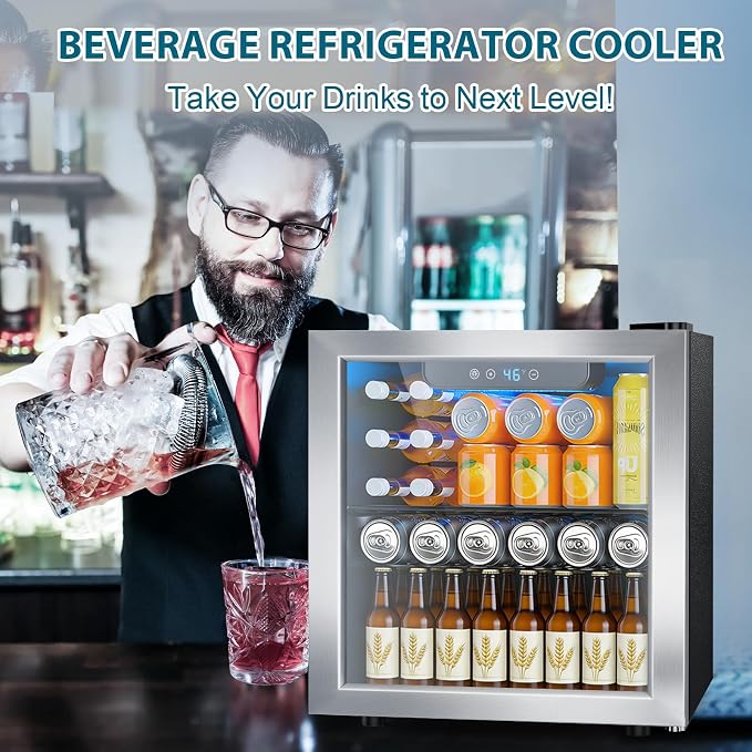 Electactic 48 Can Beverage Refrigerator,12 Bottle Wine Cooler with Seamless Stainless Steel & Glass Door, Digital Temperature Display, Countertop Mini Fridge for Soda, Wine or Beer, Silver - Image 2