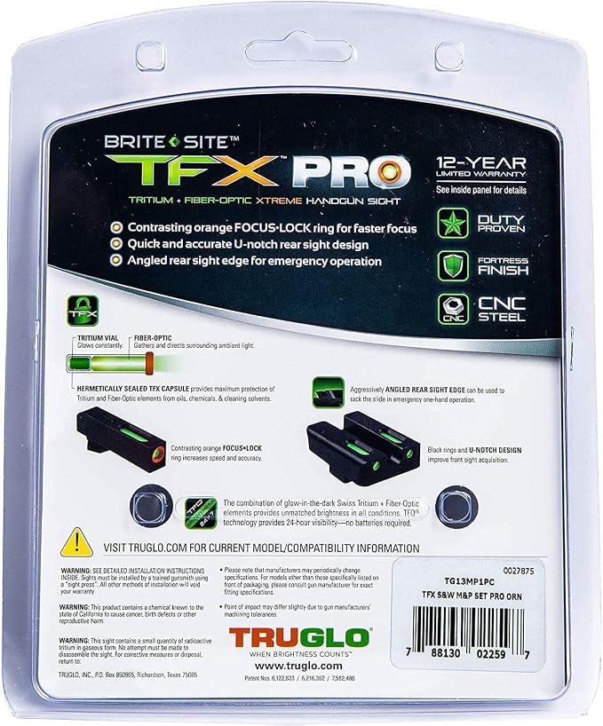 Truglo TFX PRO Handgun Sight, Glowing Shock Proof Tritium and Fiber Optic Night - Image 7