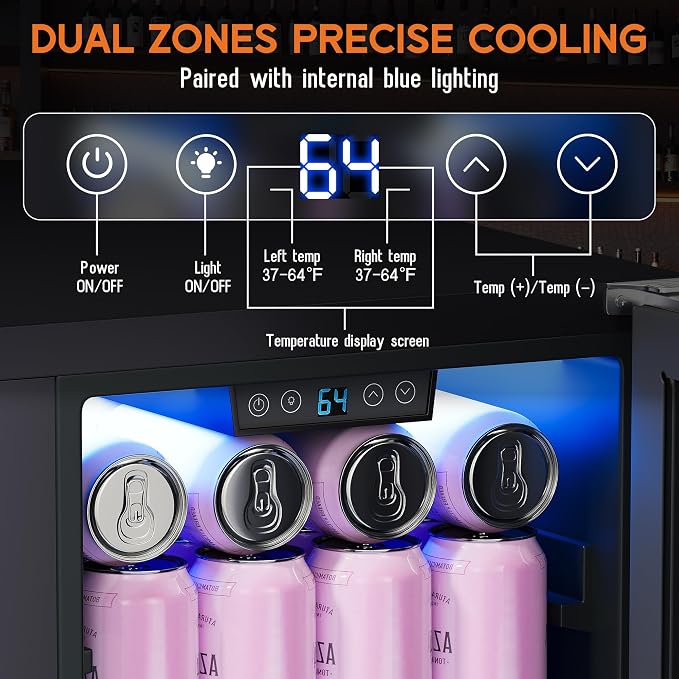 Albott 30 Inch Wine and Beverage Refrigerator, Dual Zone Wine Cooler | 37–64℉ Digital Temperature Control, Built-in or Freestanding Design, Holds 33 Bottles & 100 Cans Beer, Soda, Champagne - Image 3