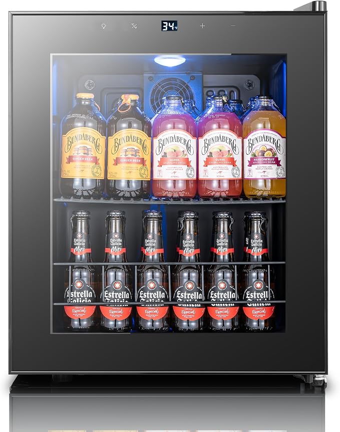Yeego Beverage Refrigerator Drink Cooler, 65 Cans Mini Fridge Glass Door | Soda Wine Beer Cooler, 34°F To 54°F Temperature Control, for Home Office Bar, Countertop, Black by Yeego