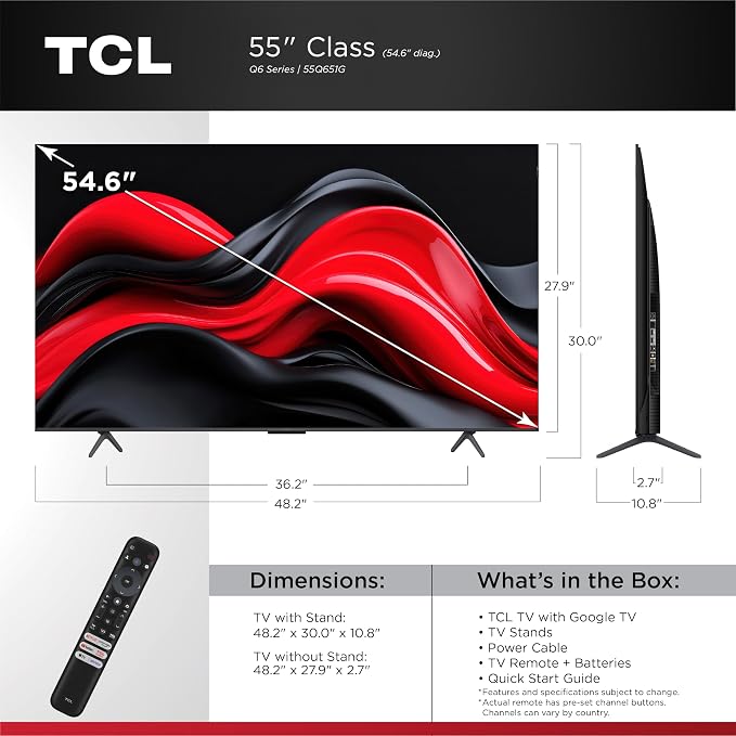 TCL 55-Inch Q65 QLED 4K UHD Smart TV with Google TV (55Q651G, 2024 Model) Dolby Vision, Dolby Atmos, HDR Pro+, Game Accelerator Enhanced Gaming, Voice Remote, Works with Alexa, Streaming Television - Image 2