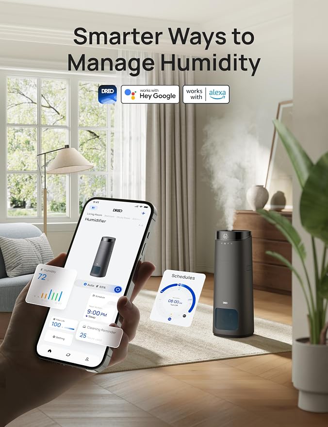 DREO 16L Smart Humidifier Large Room 1000 ft², 130H Cool Mist Air Humidifiers for Bedroom Plants Baby, Top Fill, Remote/Touch/Voice & APP Control, Clean Tank Technology, 30dB, HM755S Grey - Image 5