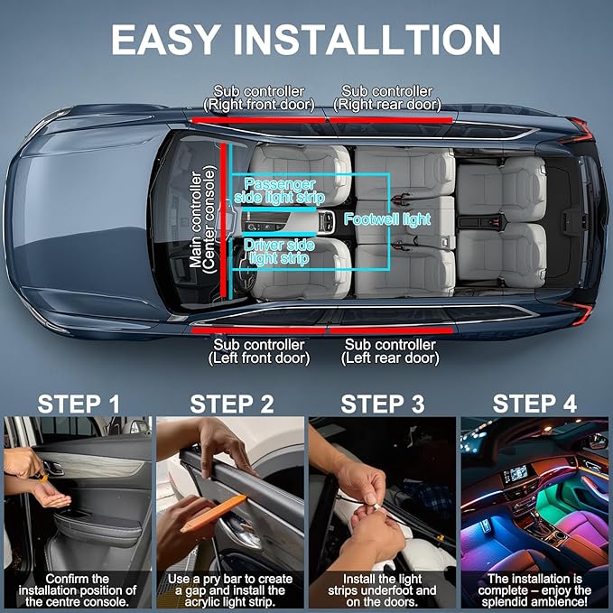Dreamcolor Acrylic Interior Car LED Strip Lights, 18 in 1 Ambient Lighting Kit - Image 5