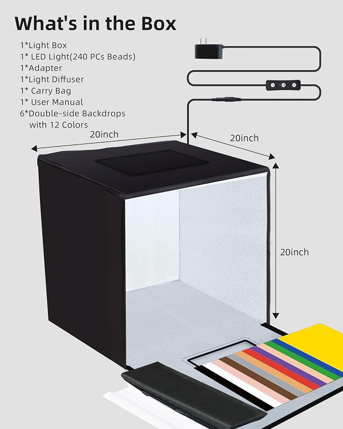 Glendan Light Box Photography: 20x20 inch Photo Studio Light Box - Image 6