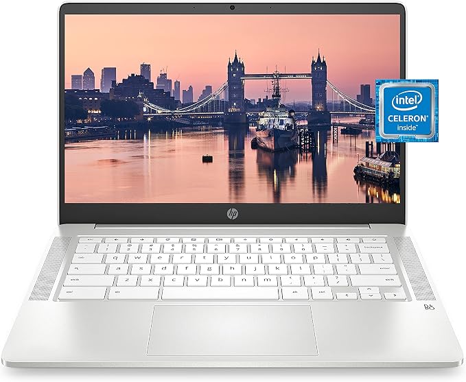 HP Chromebook 14 Laptop, Intel Celeron N4000 Processor, 4 GB RAM, 32 GB eMMC, 14” HD Display, Chrome, Lightweight Computer with Webcam and Dual Mics, Home, School, Music, Movies (14a-na0021nr, 2021) by Unknown