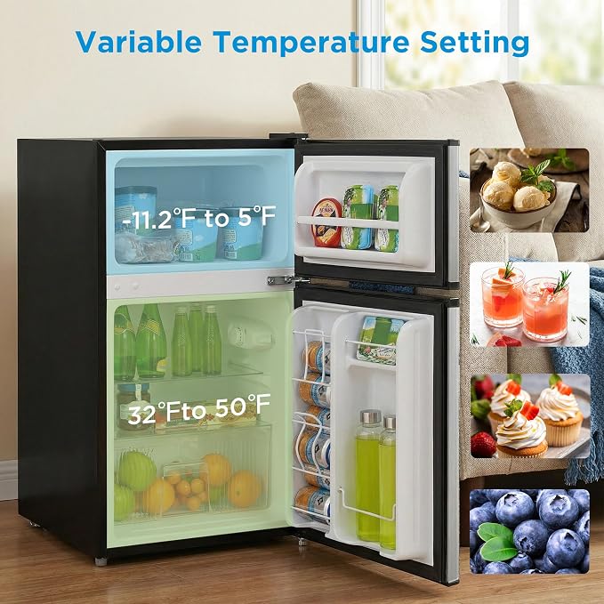 Midea 3.1 Cu.ft Mini Fridge with Freezer, Energy Star Certified, for Dorm | Adjustable Remove Glass Shelves, Reversible Door, Silver - Image 5