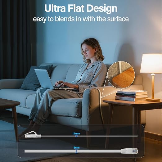 Cat 6 Flat Ethernet Cable 50 FT, UTP 10Gbps High-Speed Cat6 Ethernet Cable - Image 3