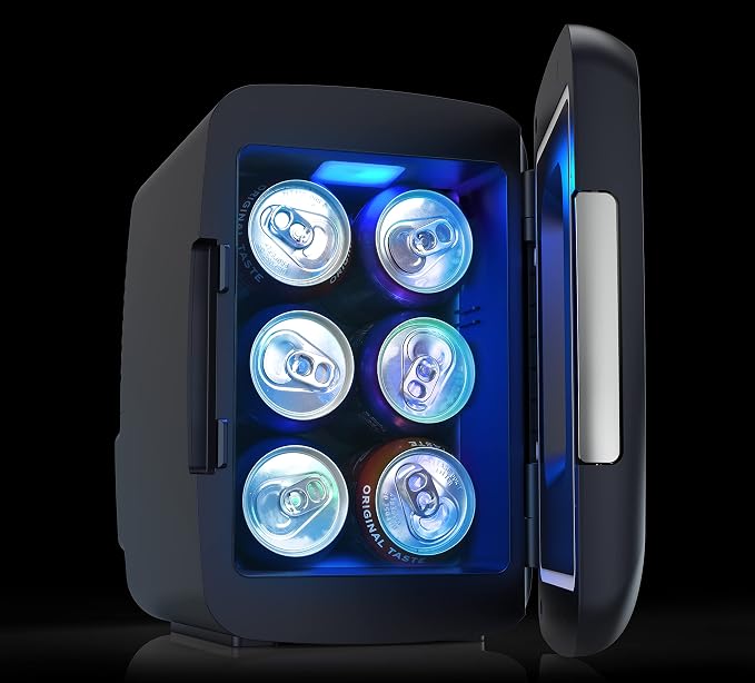 Frigidaire Gaming Light Up Mini Beverage Refrigerator, 6 can, 4 liters, Cooler with large see through door and LED lights Perfect for Gaming Experience, Home, Office, or Cars.12V Charger (Stealth) - Image 8