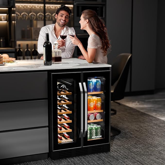 ROVSUN 24 Inch Wine and Beverage Refrigerator, Hold 17 Bottles and 61 Cans | 34 Bottles Dual Zone Wine Fridge, 37°F to 64°F, LED Light, Built-in or Under Counter Wine Refrigerator for Home/Bar/Kitchen - Image 7