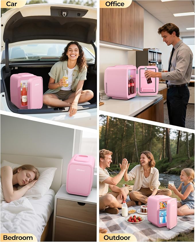 BEICHEN Mini Fridge 4 Liter/6 Can Portable Compact Refrigerator | for Bedroom Office Dorm Car, Fast Cooling, Low Noise, 100-125V AC/5-12V USB, for Skincare, Food, Drinks(Pink) - Image 7