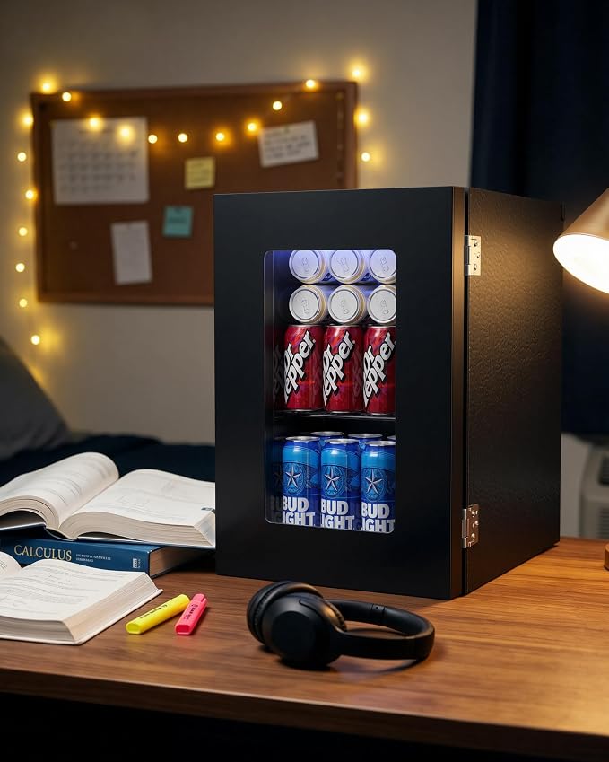 0.6 Cu.ft Beverage Cooler, Compressor Glass Door Mini Fridge 40-61°F Black | Freestanding for Office & Bedroom, Quiet Compressor, Low Energy Use, Holds Soda, Beer & Canned Drinks - Image 9