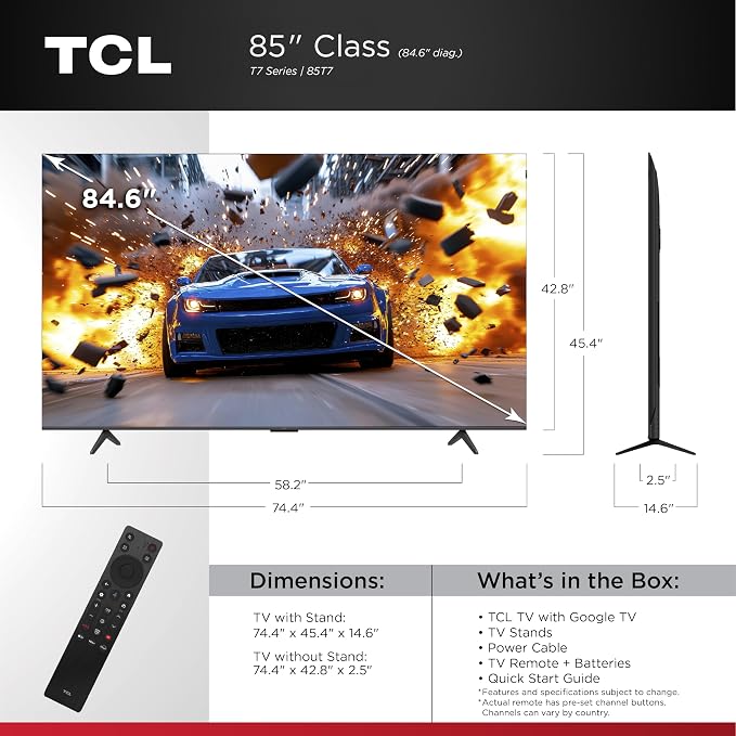 TCL 85" T7 4K QLED Google TV with 144Hz Gaming (85T7) | Smooth Motion for Sports & Gaming - Image 2