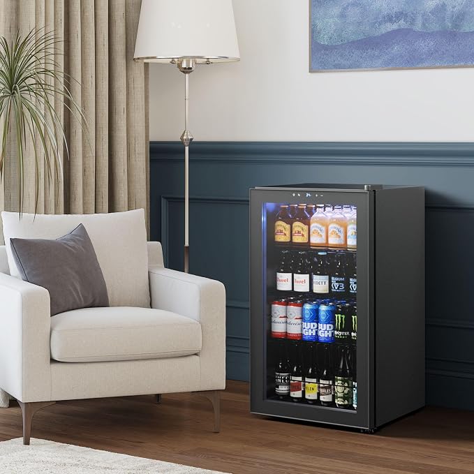 Yeego Beverage Refrigerator Drink Cooler, 130 Cans Mini Fridge | Double-pane Glass Door Cooler, 34°F-54°F Temperature Control, for Soda Wine Beer Home Office Bar, Adjustable Shelves, Black - Image 7