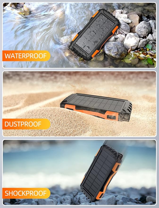 Mregb Solar Charger Power Bank 42800mAh, Portable Charger, Solar Power Bank,External Battery Pack 5V3.1A Qc 3.0 Fast Charger Built-in Super Bright Flashlight (Orange) - Image 5