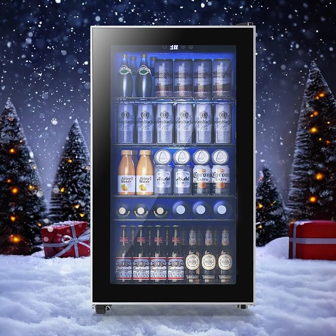 3.5 Cu.ft Beverage Refrigerator Cooler with 125 Can, Mini Fridge with LED Light for Soda Beer or Cans Beverage Temp Digital Display Adjustable Shelves Suit for Home, Office, Dorm - Image 5