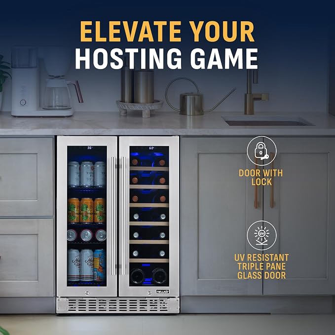 NewAir 24" Dual Zone Beverage Refrigerator & Wine Cooler for 18 Bottles & 60 Cans | Freestanding or Built-In Under Counter Mini Fridge for Beer, Wine and Soda | Stainless Steel - Image 3