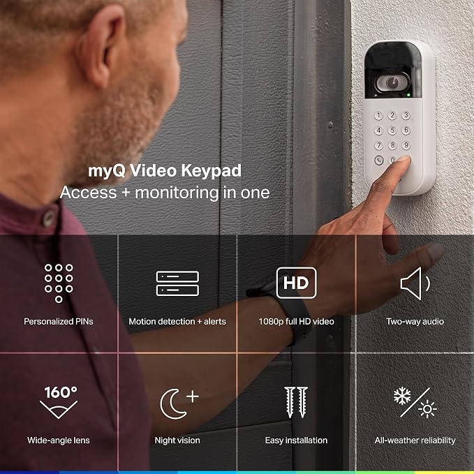 myQ Smart Garage Door Video Keypad + Rechargeable Battery, - Image 3