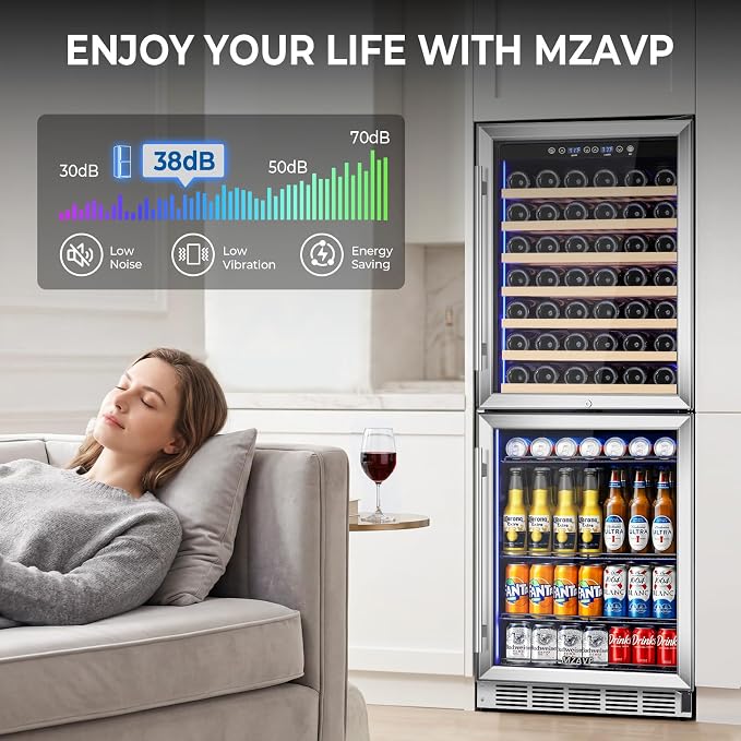 24 Inch Wide Wine and Beverage Cooler, 2 IN 1 Beverage Refrigerator with Glass Door, Dual Zone Wine Fridge Built-In/Freestanding, Beverage Wine Fridge for Home/Bar, 77 Bottle & 180 Can, Silver - Image 6