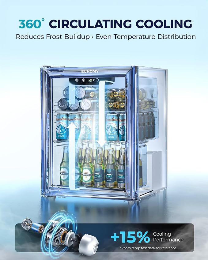 EUHOMY Beverage Refrigerator Cooler - 68 Can Mini Fridge with Glass Door for Soda, Beer, Wine, Small Refrigerator with Digital Temperature Control and Adjustable Shelves for Home Office Bar, 1.7 Cu.ft - Image 5