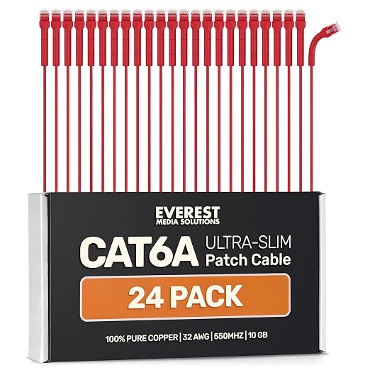 Everest Ultra Slim Cat6a Ethernet Patch Cables 1.5ft Red by EverestMediaSolutions