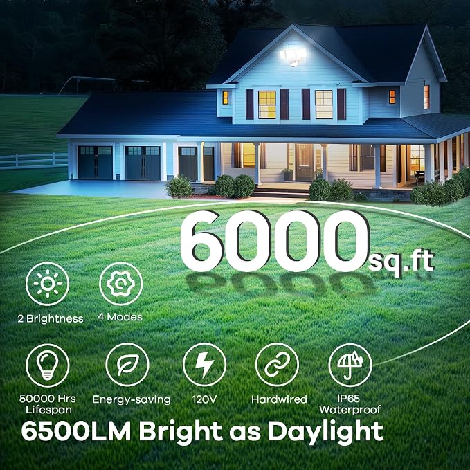 OREiN Motion Sensor Outdoor Flood Light 42W 6500LM, Super Bright LED Security - Image 2