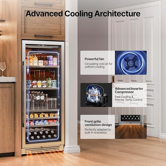 Ca'Lefort Beverage Refrigerator Cooler - 24 Inch Beverage Fridge 238 Can with Glass Door, Built-in or Freestanding Refrigerator with 3 Color LED, Drink Cooler for Soda Beer or Wine (Right-Hinged) - Image 2