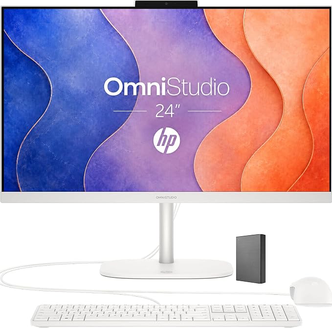 HP 24“ OmniStudio All-in-One Desktop Computer, 8GB DDR5 RAM, 128GB UFS | Full HD Ultra-thin Screen, Intel Quad-Cores, WiFi6, Keyboard & Mouse, Windows 11, Built for home. Ready for everyone. by HP